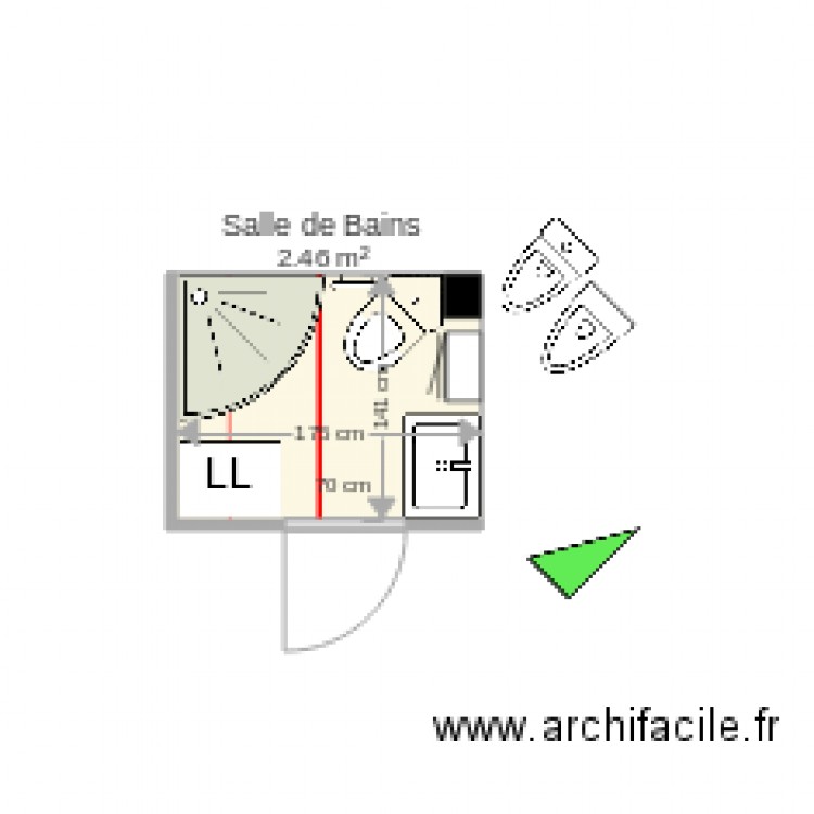 Salle de bains WC d angle Odéon UP Jacob Delafon. Plan de 0 pièce et 0 m2