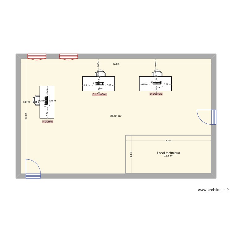 bureau_cite_1. Plan de 2 pièces et 76 m2
