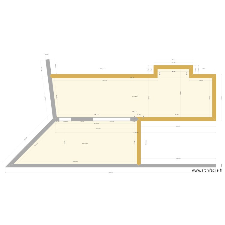 mur extérieur maison 3p. Plan de 2 pièces et 130 m2