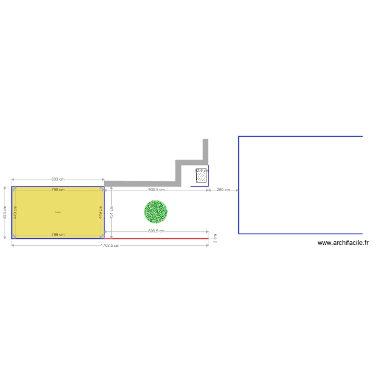 Terrasse cot&eacute; atelier. Plan de 
