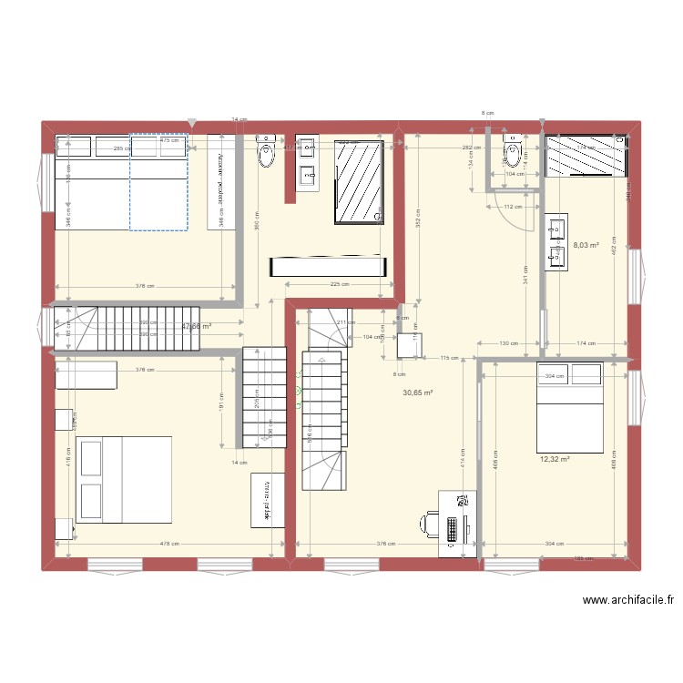 plan définitif 1er étage. Plan de 4 pièces et 99 m2