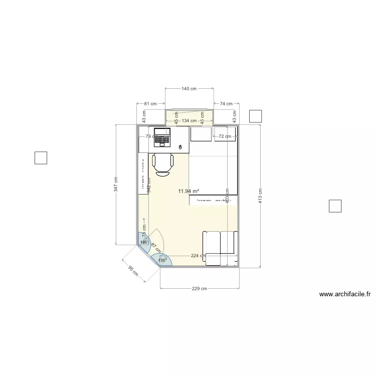 CHAMBRE CHARLOTTE BRUTE. Plan de 