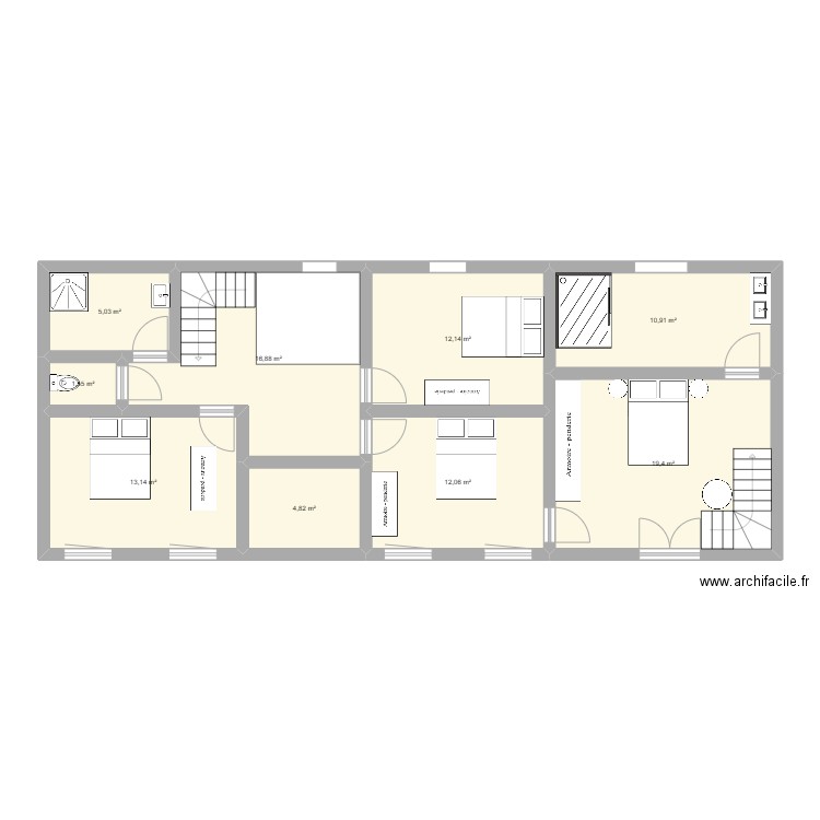 étage 1 Hambye. Plan de 9 pièces et 96 m2