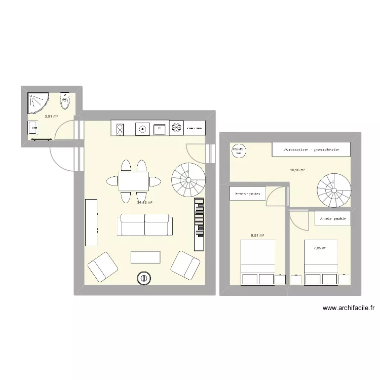 COMBLES 2. Plan de 5 et 66 m² COMBLES 2. Plan de 5 et 66 m²
