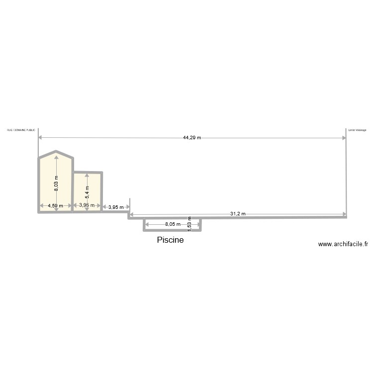 plan de coupe. Plan de 2 pièces et 59 m2