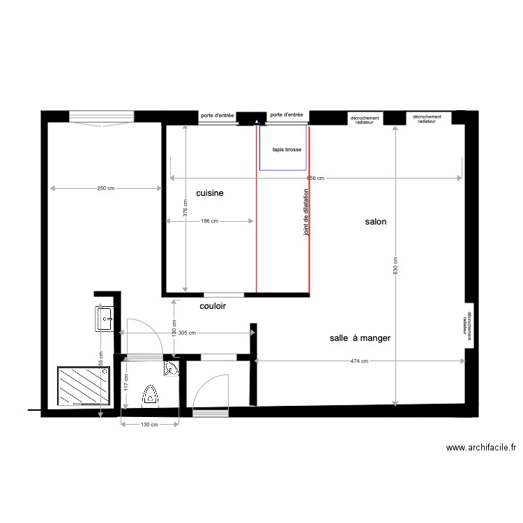 plan carrelage RDC avec côtes. Plan de 0 pièce et 0 m2