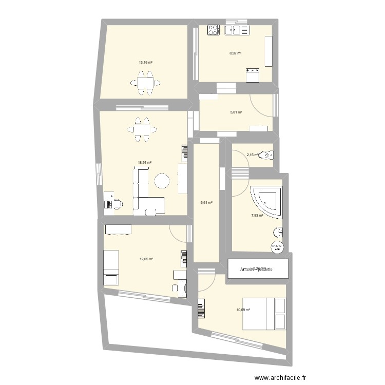 Appt 4. Plan de 10 pièces et 88 m2