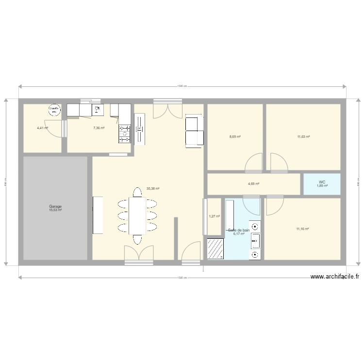 maison fonctionnelle. Plan de 11 pièces et 108 m2