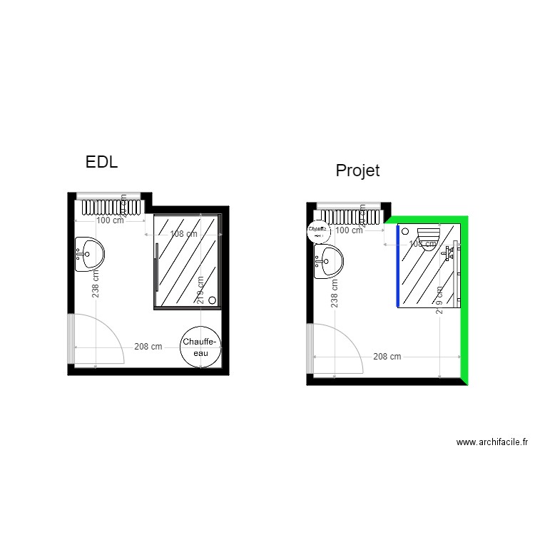 RACHER sdb. Plan de 2 pièces et 9 m2