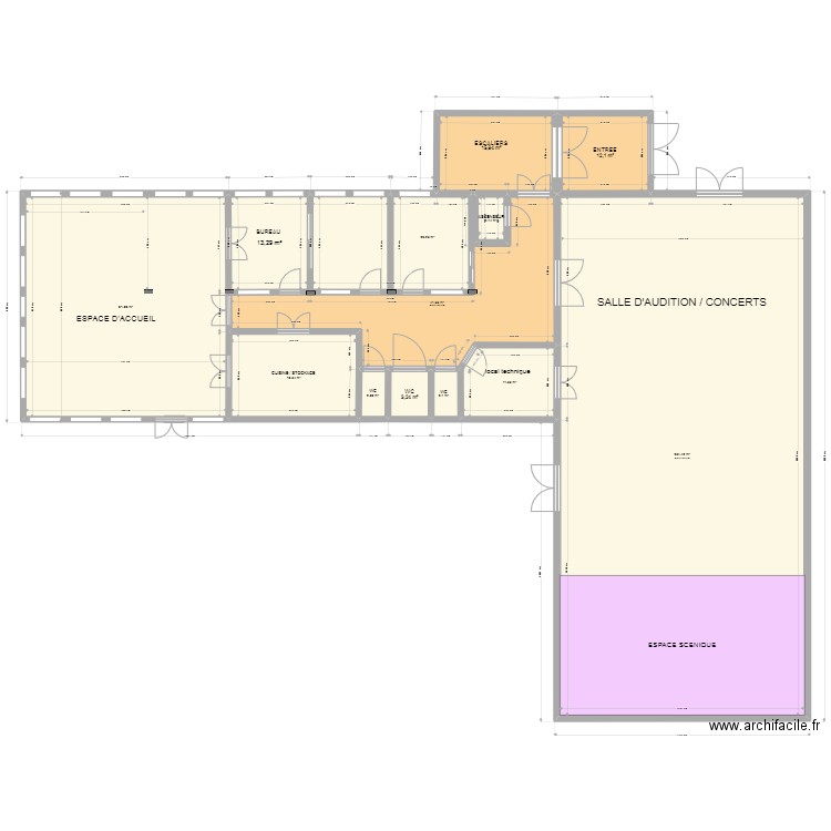 RC et SALLE AUDITION IMPULSE maj 18-06-22. Plan de 13 pièces et 466 m2