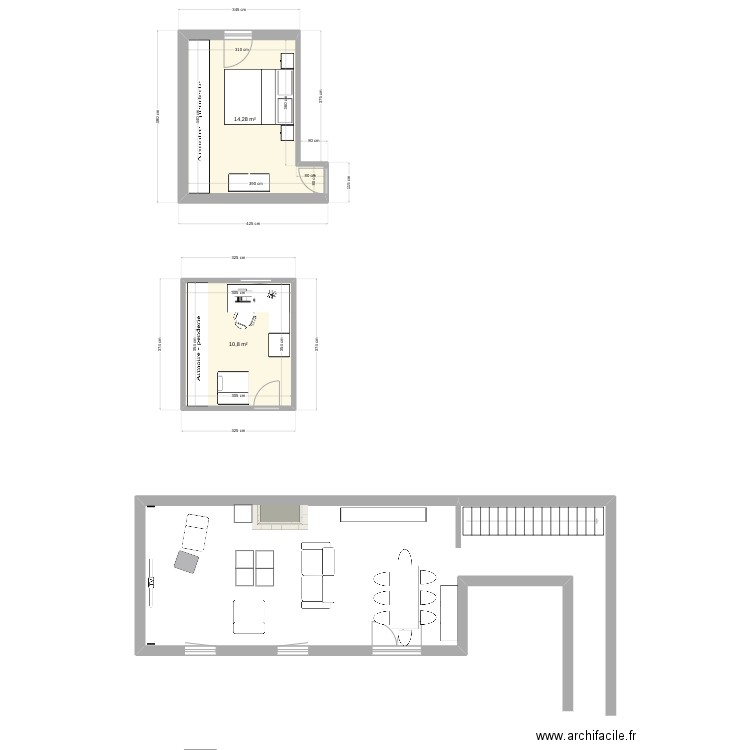 Chambres Codos. Plan de 2 pièces et 25 m2