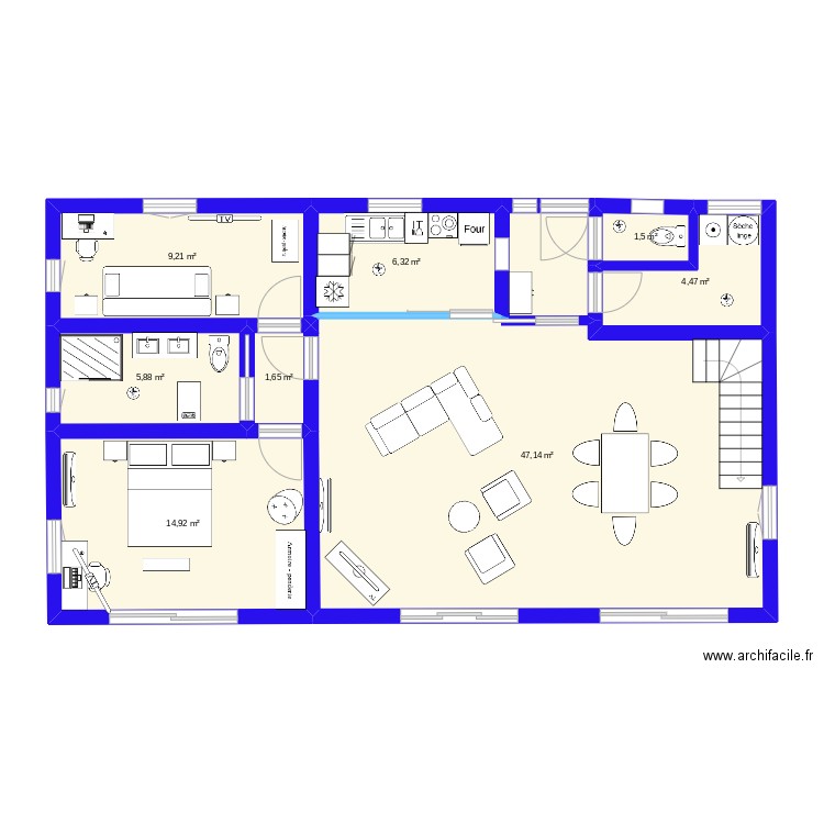 Maison RDC lyon. Plan de 8 pièces et 91 m2