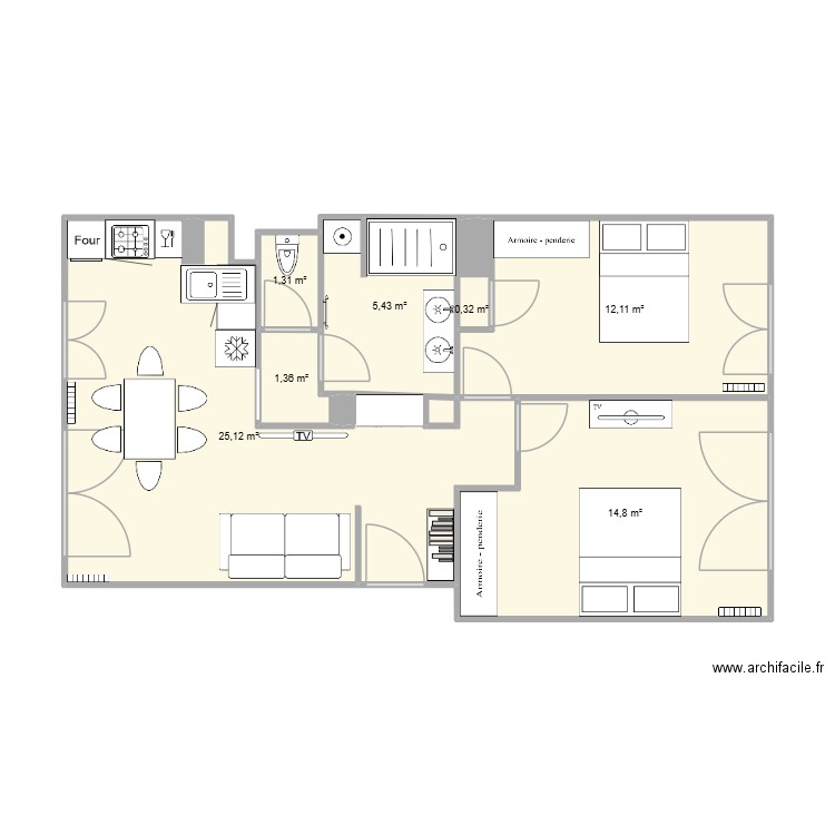 SMDH. Plan de 7 pièces et 60 m2