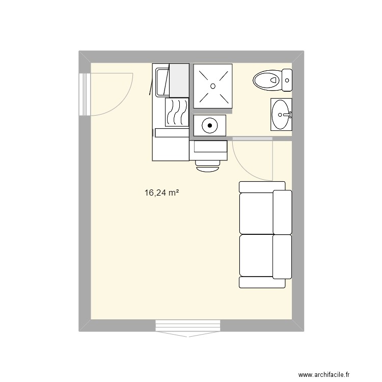 dussane. Plan de 1 pièce et 16 m2