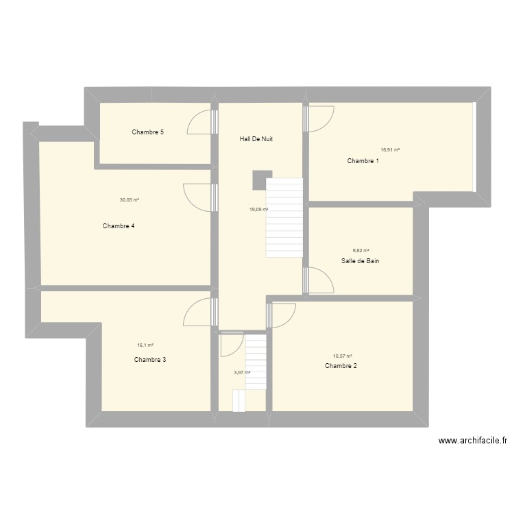 1er etage . Plan de 7 pièces et 113 m2