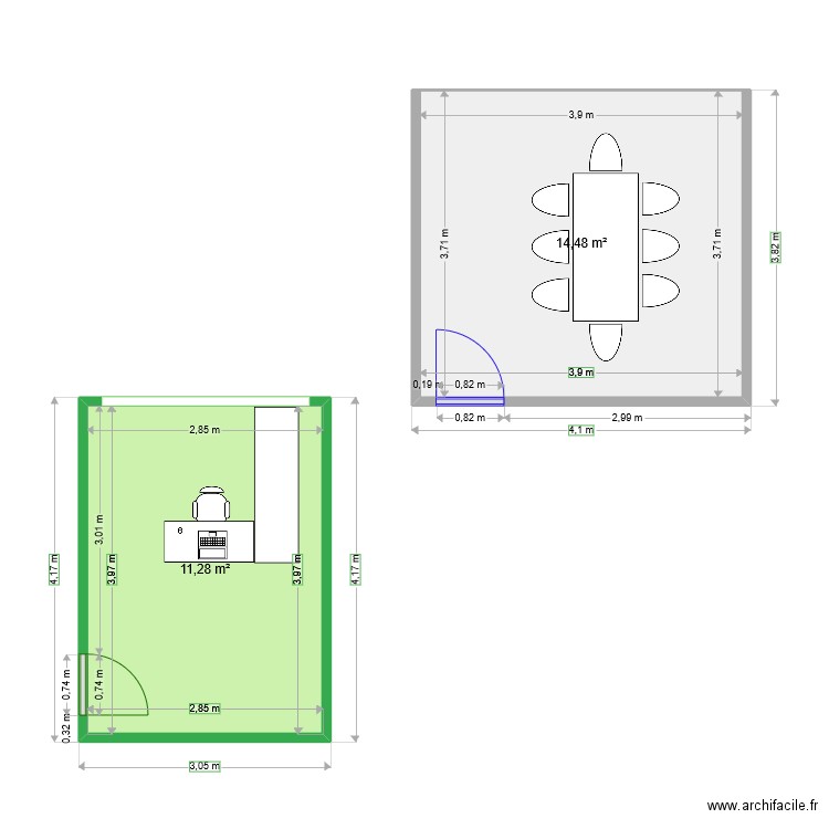Plan salle reunion Hordain stand alone. Plan de 2 pièces et 26 m2