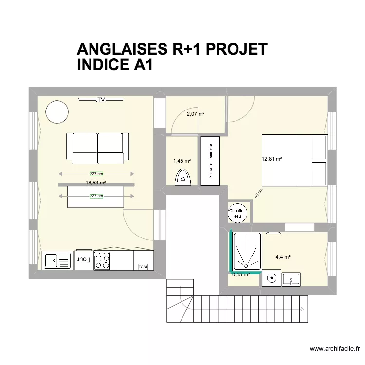 ANGLAISES R+1 EXISTANT. Plan de 