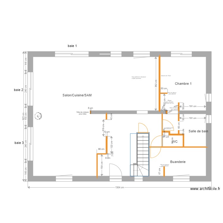 Plan cloisons et ouvertures RDC. Plan de 0 pièce et 0 m2