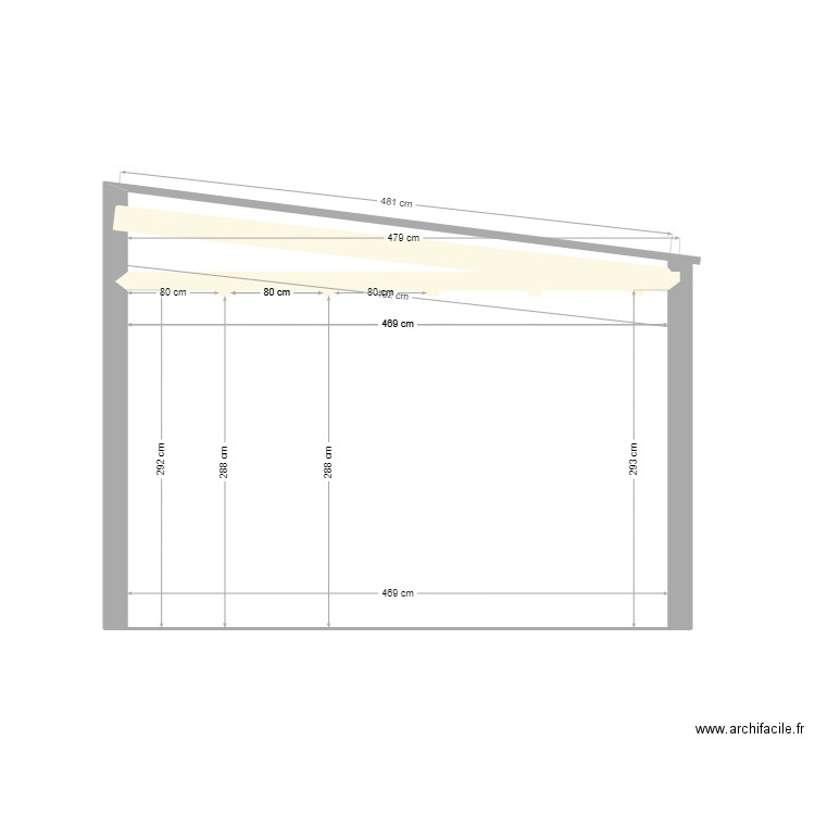 plans de coupe rampants maison. Plan de 1 pièce et 14 m2