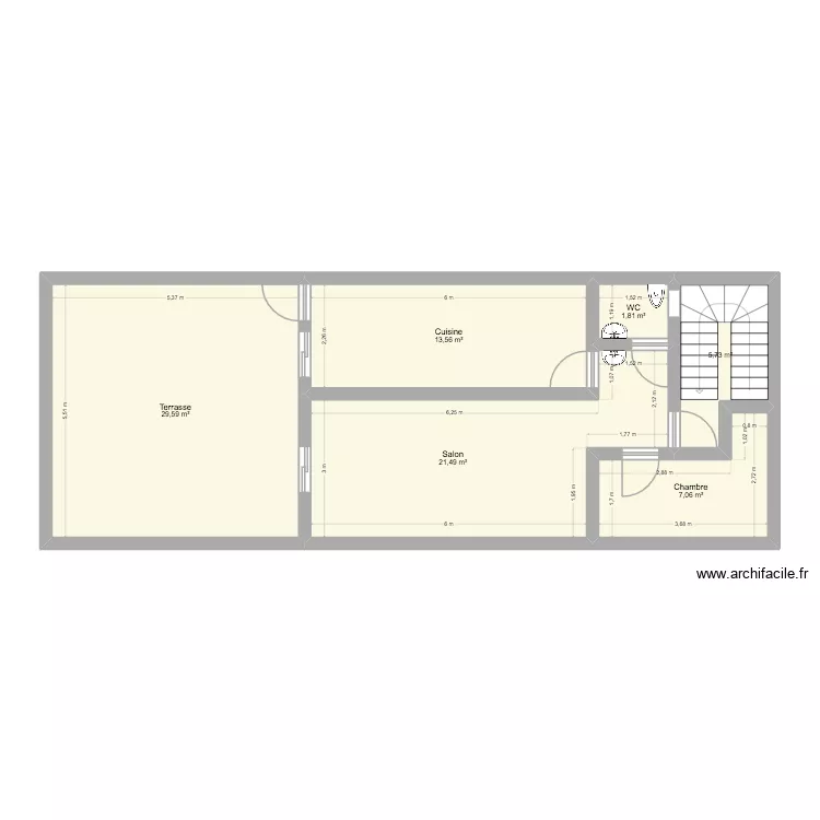 maison 3. Plan de 6  et 79 m²