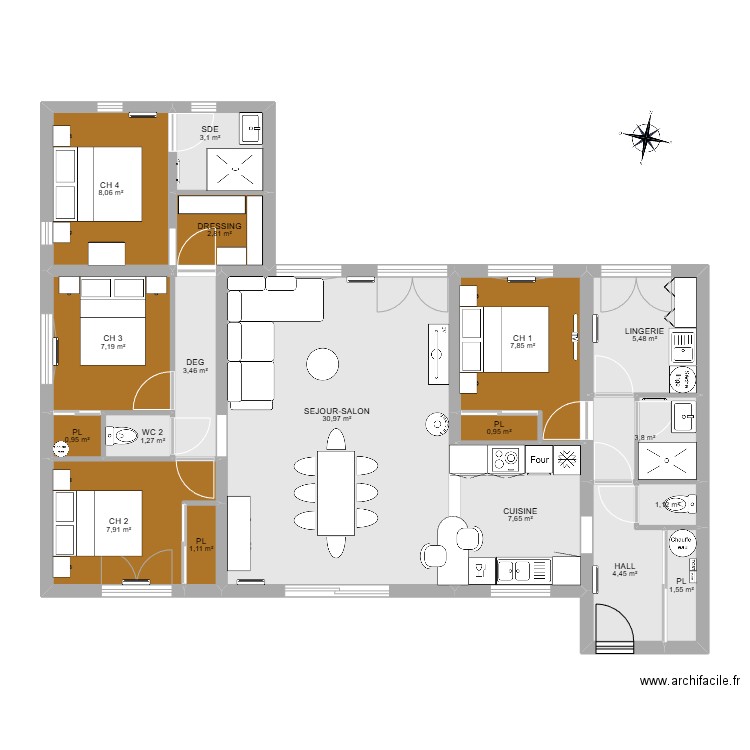 BRETI 7. Plan de 18 pièces et 100 m2