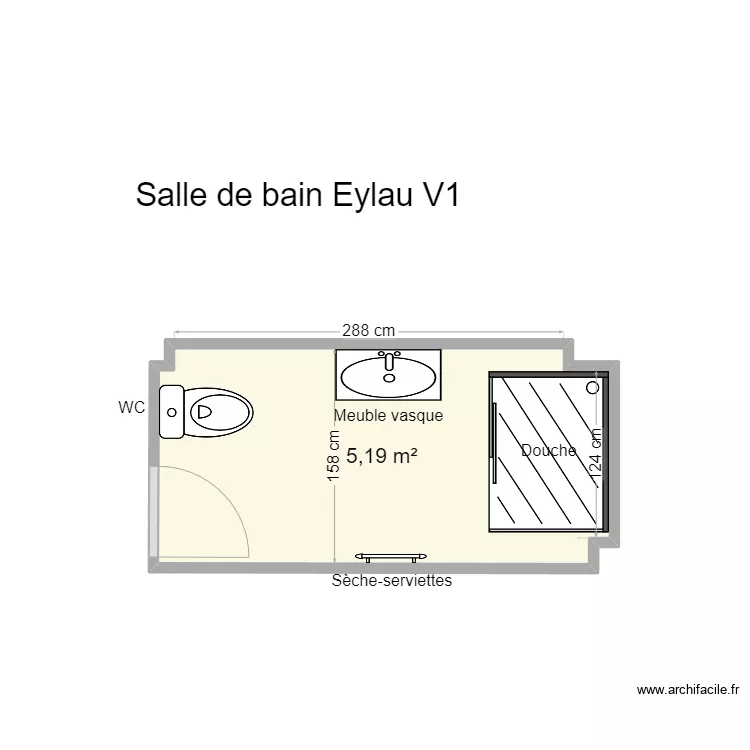 Salle de bain Eylau V1. Plan de 