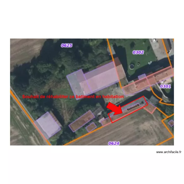 Plan Batiment D - r&eacute;habilitation habitation. Plan de 