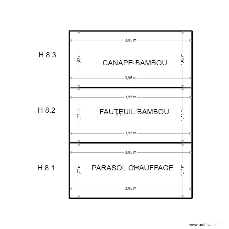 H 8. Plan de 3 pièces et 21 m2