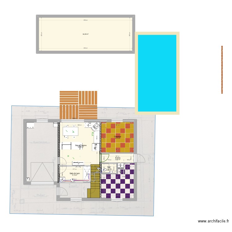 transformation. Plan de 7 pièces et 86 m2