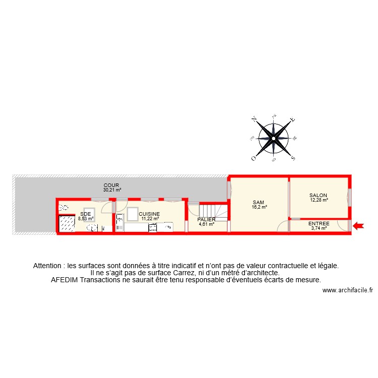 BI 7810 RDC . Plan de 8 pièces et 87 m2