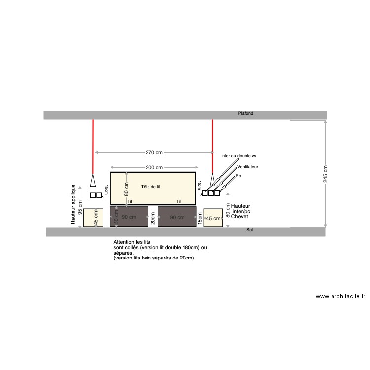 Emplacement suspension lits. Plan de 0 pièce et 0 m2