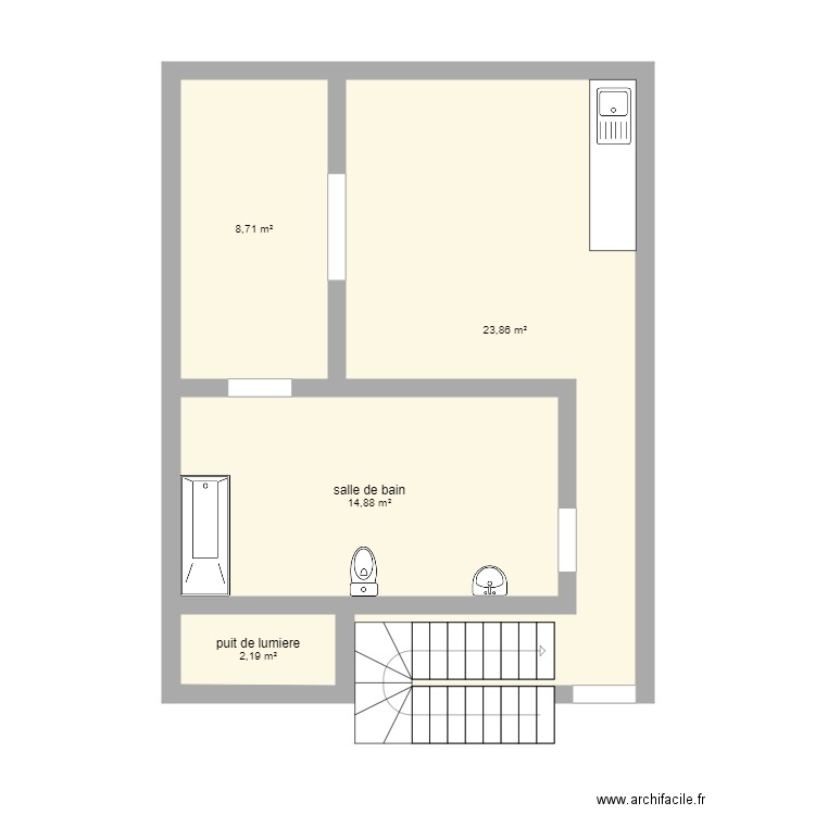 t3 deuxieme etage origine. Plan de 4 pièces et 50 m2