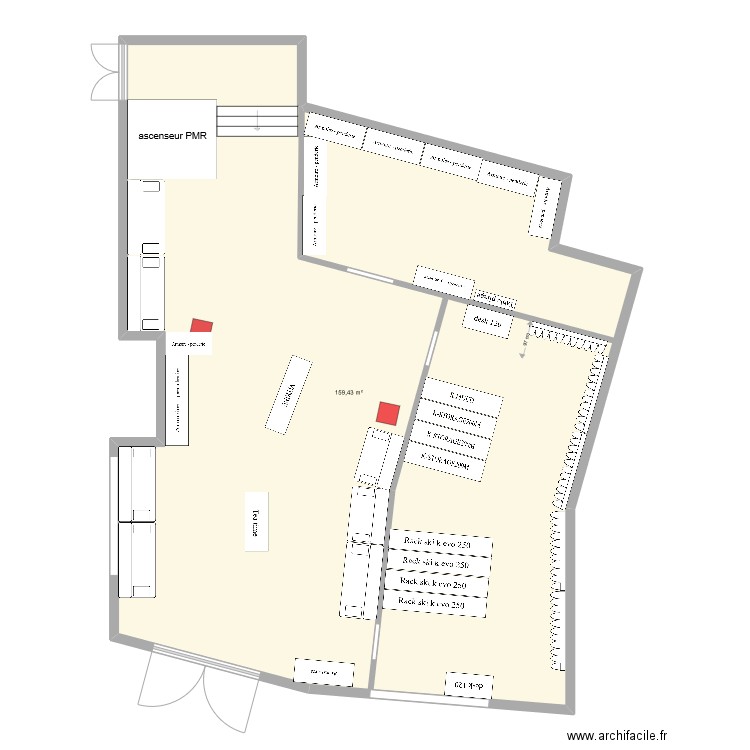 K2P V3. Plan de 1 pièce et 159 m2