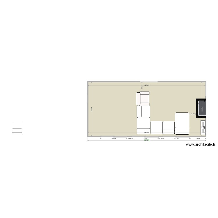 LIVING 3. Plan de 1 pièce et 45 m2