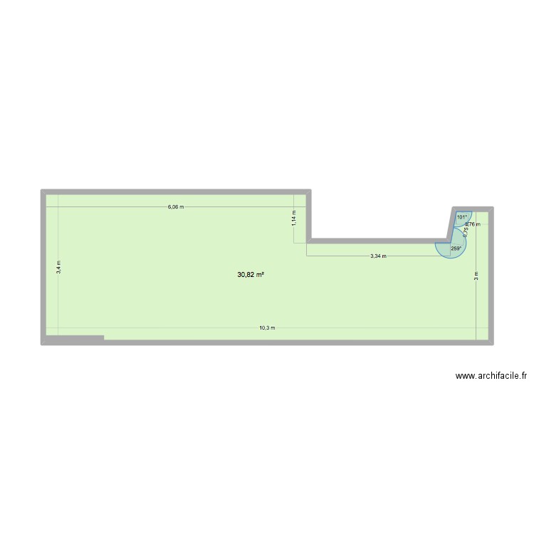 Plan 2 Terrasse. Plan de 1 pièce et 31 m2