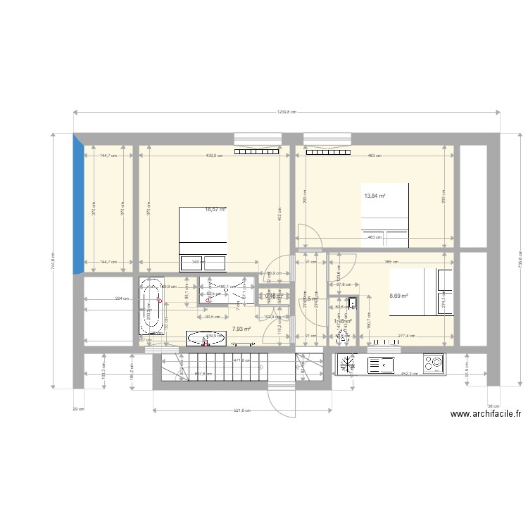 etage atualise 5. Plan de 11 pièces et 64 m2