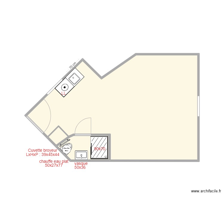 VAUTHIER PLOMBERIE V2. Plan de 1 pièce et 22 m2