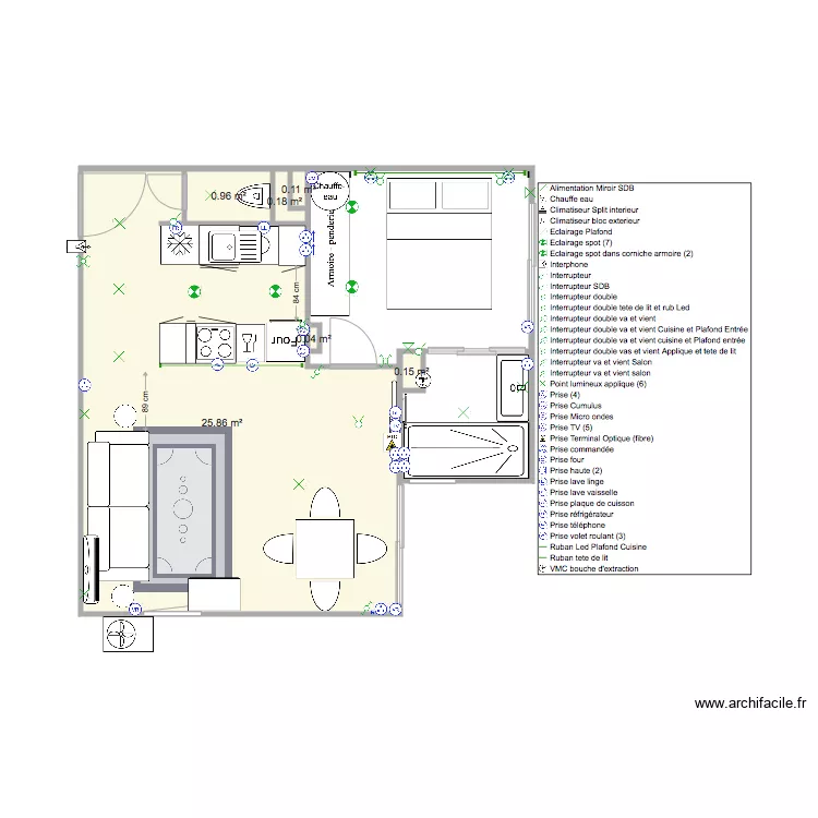 Nocca Appartement V2 Cuisine. Plan de 