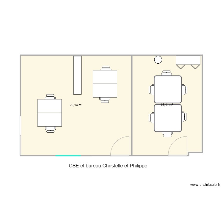 CSE et Bureau Christelle et Philippe. Plan de 2 pièces et 43 m2
