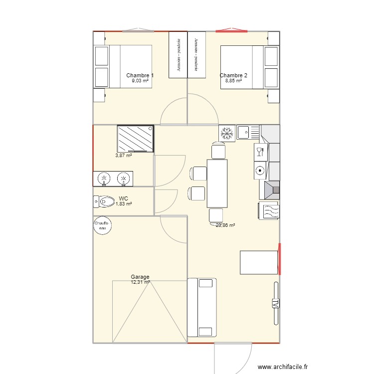 60 m2 fini. Plan de 6 pièces et 60 m2