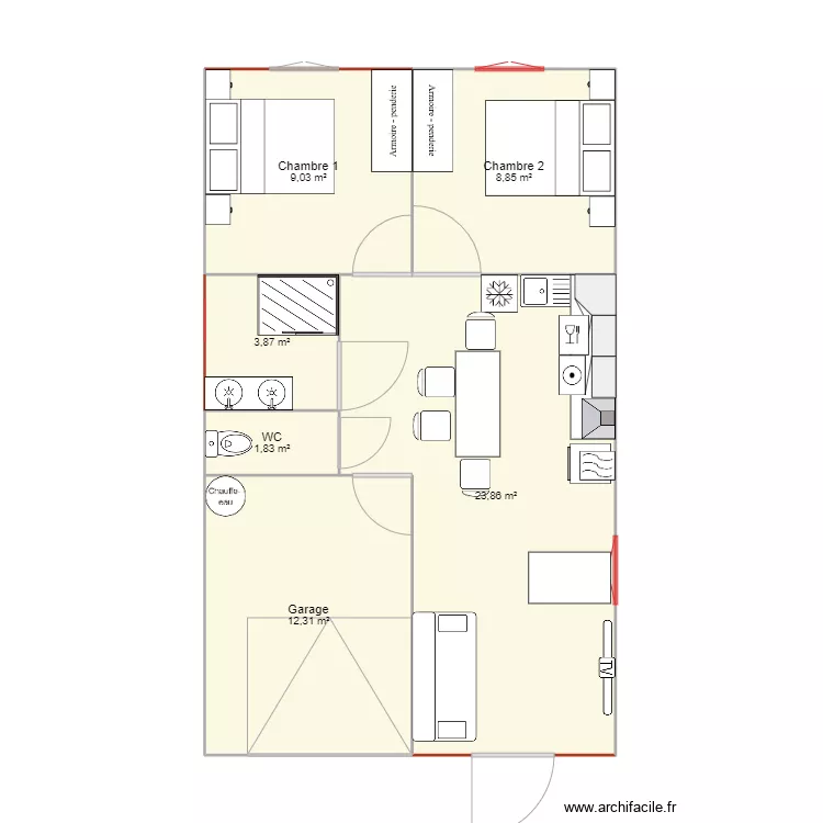 60 m2 fini. Plan de 