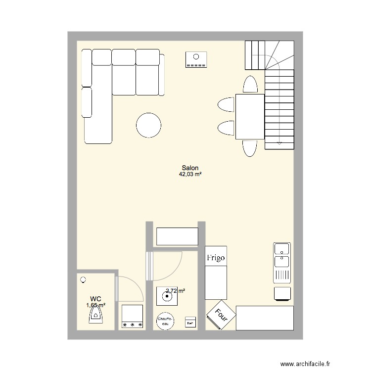 Maison RDC. Plan de 3 pièces et 46 m2