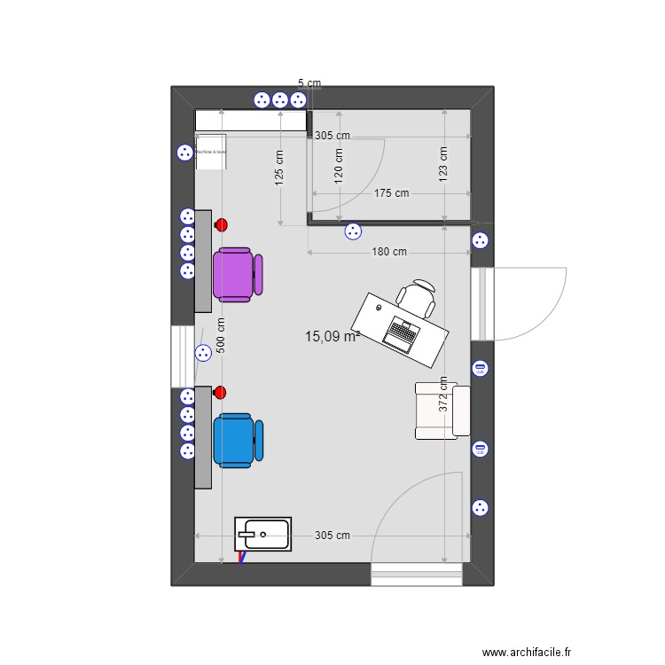 cynthia1. Plan de 1 pièce et 15 m2