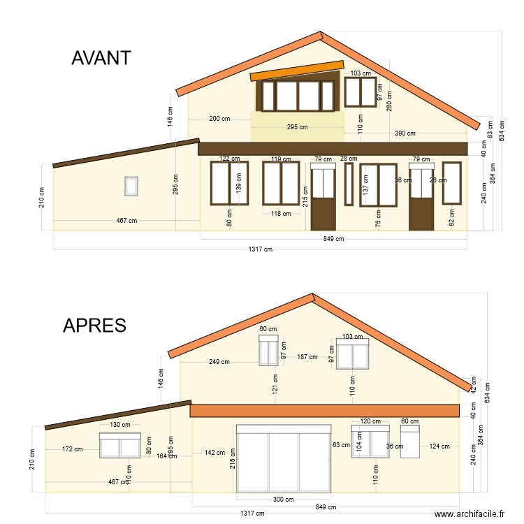 plan facade sud. Plan de 6 pièces et 108 m2