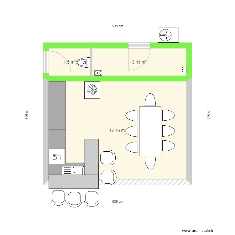 pool housse3. Plan de 3 pièces et 23 m2