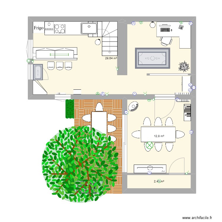 cuisine et salle à manger phase 2. Plan de 3 pièces et 45 m2