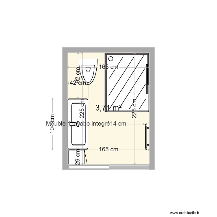 SDB V001. Plan de 1 pièce et 4 m2