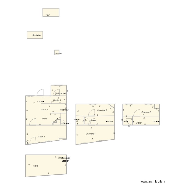 Croquis LACROIX. Plan de 21 pièces et 80 m2