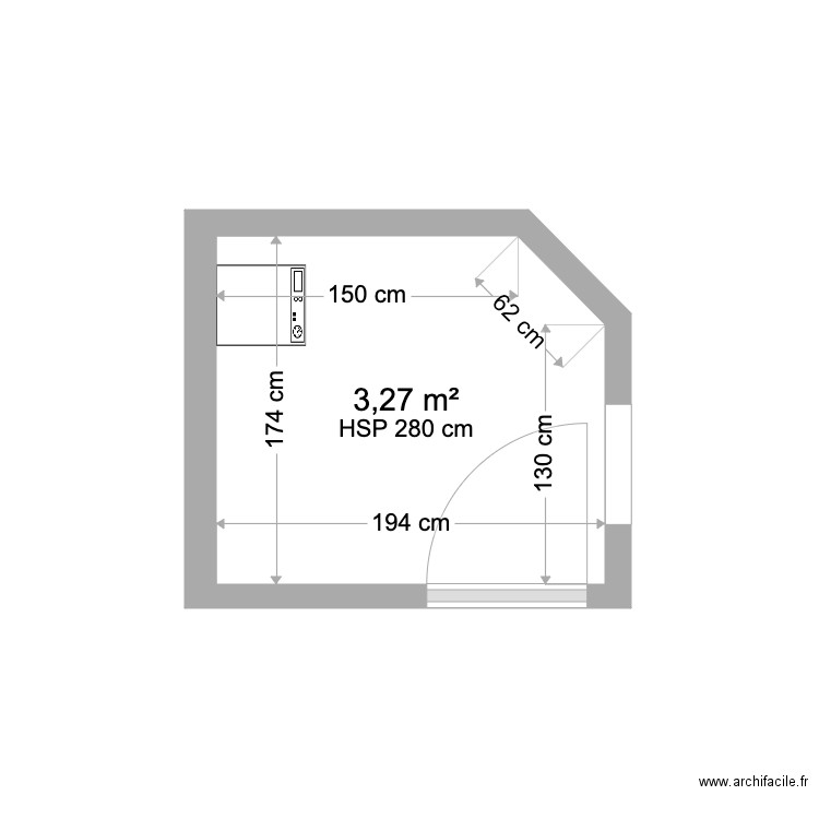 butte wc . Plan de 1 pièce et 3 m2