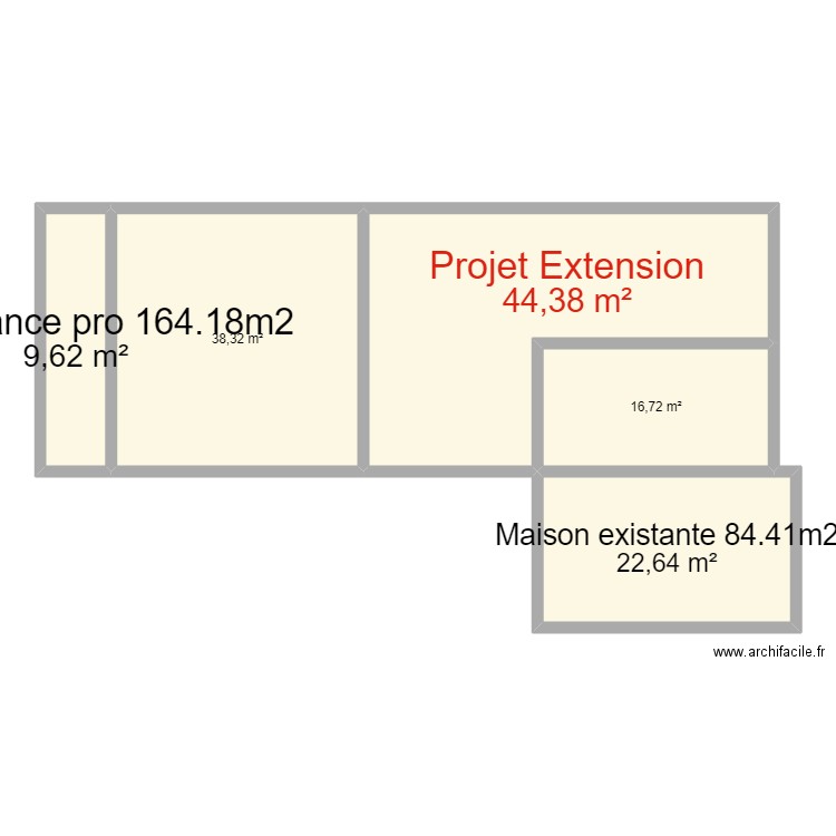 extension. Plan de 5 pièces et 132 m2